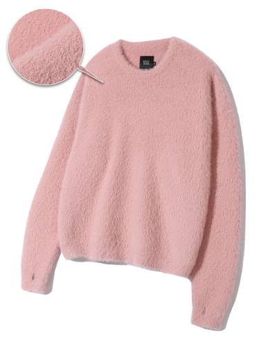 CROPPED HAIRY ROUND NECK KNIT_PINK